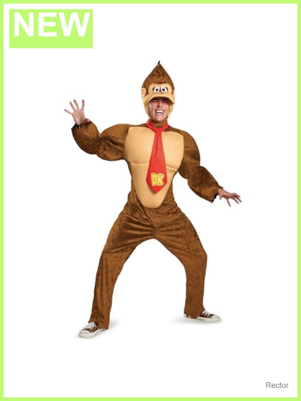 Donkey Kong Deluxe Costume Jumpsuit Headpiece Adult Men Halloween